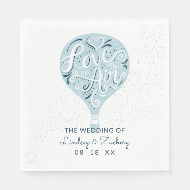 Hand Lettered Love Blue Hot Air Wedding Monogram Napkins (Front)