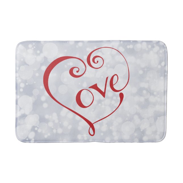 Hand Lettered Love Heart in Red Bath Mat (Front)