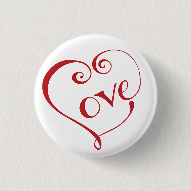 Hand Lettered Love Heart in Red Button (Front)