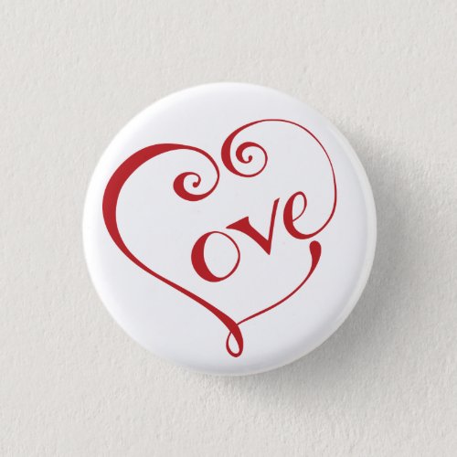 Hand Lettered Love Heart in Red Button