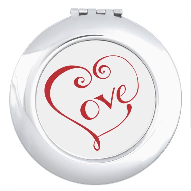 Hand Lettered Love Heart in Red Compact Mirror (Front)