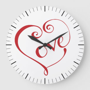 Hand Lettered Love Heart in Red Large Clock