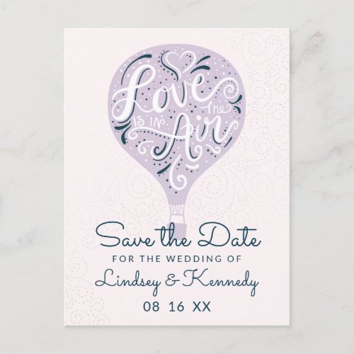 Hand Lettered Love Lavender Balloon Save the Date Announcement Postcard