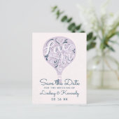 Hand Lettered Love Lavender Balloon Save the Date Announcement Postcard (Standing Front)