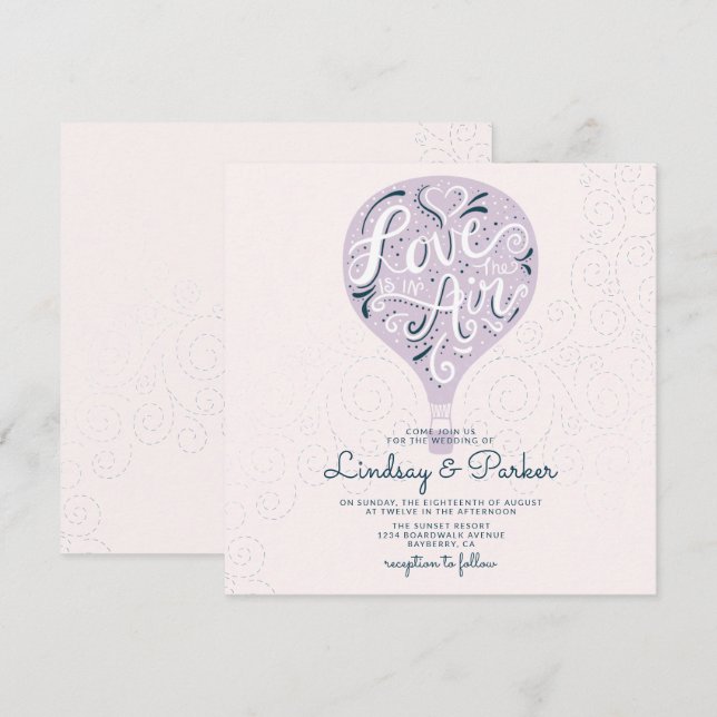 Hand Lettered Love Lavender Purple Wedding Square Invitation (Front/Back)