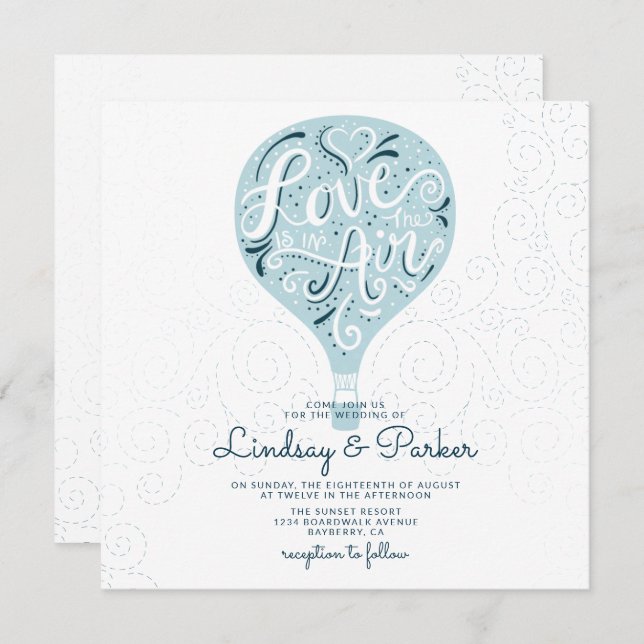 Hand Lettered Love Light Blue Wedding Square Invitation (Front/Back)