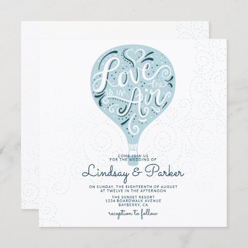 Hand Lettered Love Light Blue Wedding Square Invitation