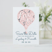 Hand Lettered Love Light Pink Hot Air Balloon Save The Date (Standing Front)