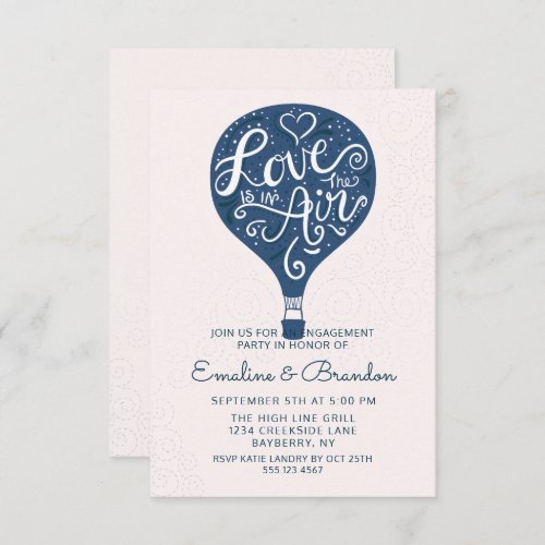 Hand Lettered Love Navy Balloon Engagement Party Invitation