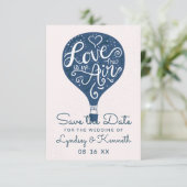 Hand Lettered Love Navy Blue Hot Air Balloon Save The Date (Standing Front)