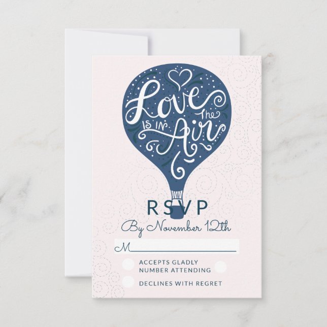 Hand Lettered Love Navy Blue Wedding RSVP Reply Card (Front)
