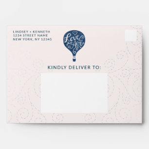 Hand Lettered Love Navy Hot Air Balloon Wedding Envelope