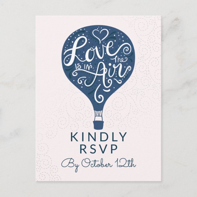 Hand Lettered Love Navy Wedding Meal Choice RSVP Postcard (Front)