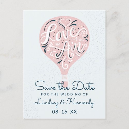 Hand Lettered Love Pink Balloon Save the Date Announcement Postcard