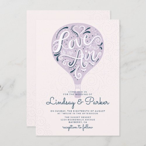 Hand Lettered Love Purple Hot Air Balloon Wedding Invitation
