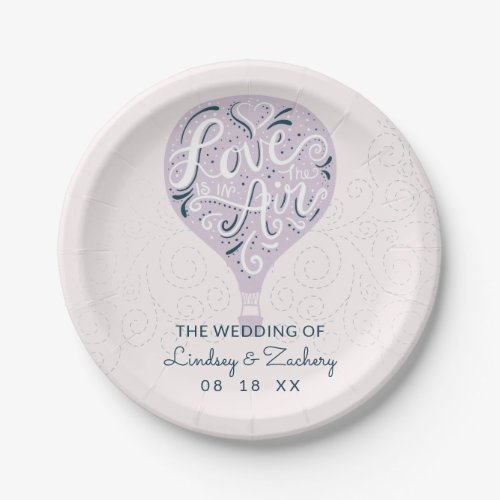 Hand Lettered Love Purple Hot Air Balloon Wedding Paper Plates