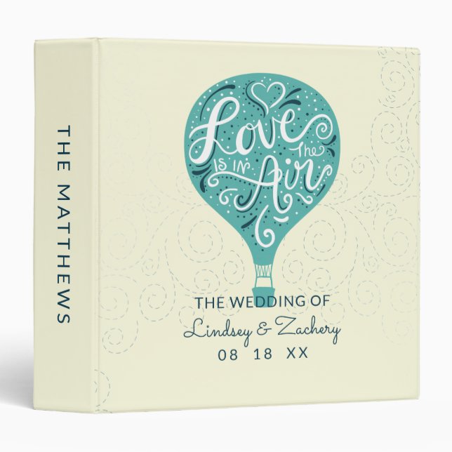 Hand Lettered Love Teal Wedding Photo Album 3 Ring Binder (Front/Spine)