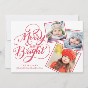 Hand Lettered Merry and Bright Christmas Snapshots Holiday Card