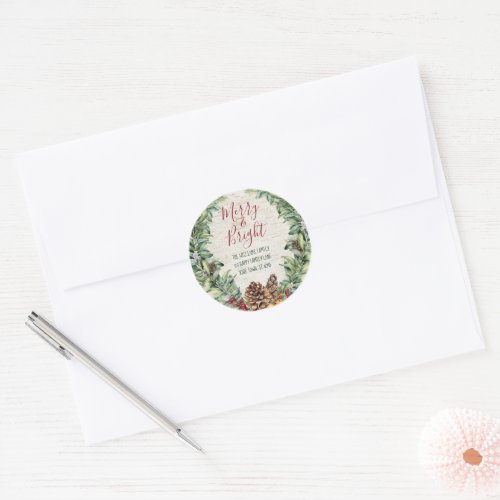 Hand Lettered Merry Bright Holiday Wreath Address Classic Round Sticker
