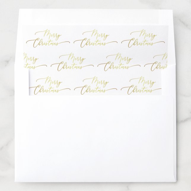 Hand Lettered Merry Christmas Faux Gold White Envelope Liner (In Envelope)