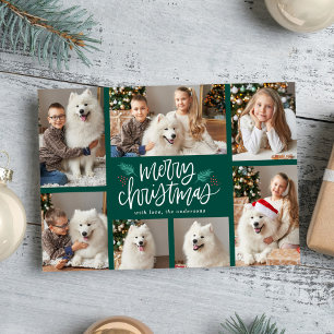 Hand-Lettered Merry Christmas Green 7 Photo Holiday Card