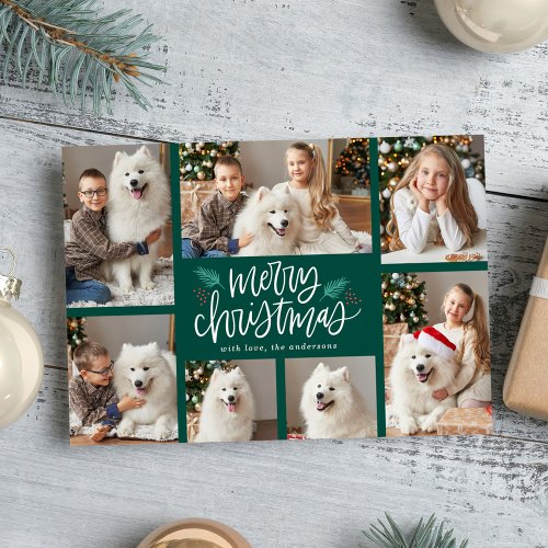 Hand_Lettered Merry Christmas Green 7 Photo  Holiday Card