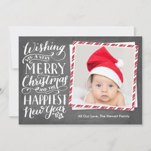 Hand Lettered Merry Christmas Happy New Year Holiday Card