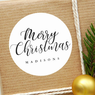 Hand Lettered Merry Christmas Holiday Elegant Classic Round Sticker
