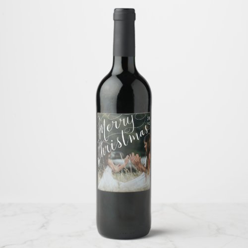 Hand_lettered Merry Christmas Holiday Photo Wine Label