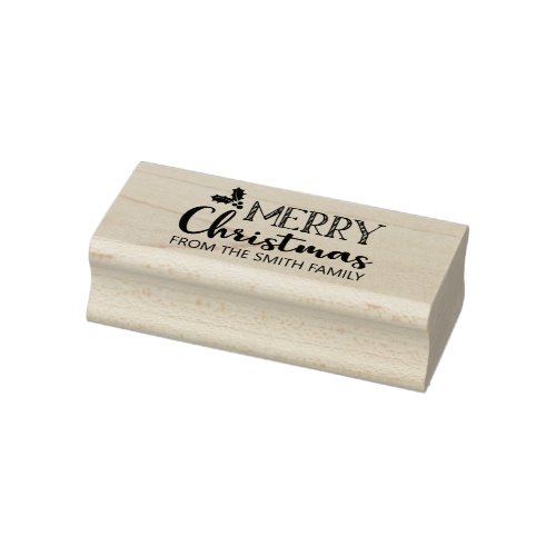 Hand Lettered Merry Christmas Holly Modern Family Rubber Stamp