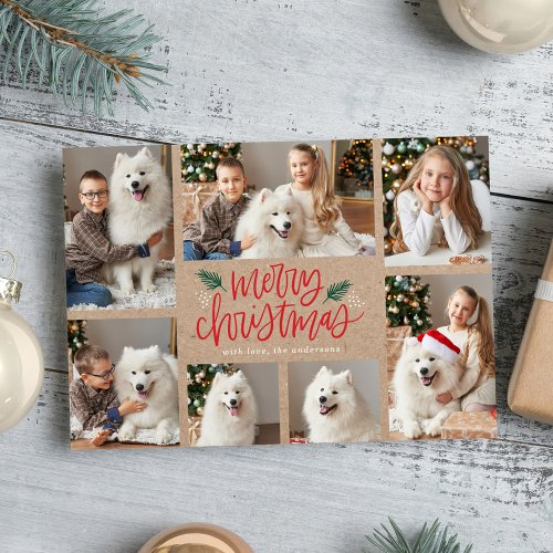 Hand_Lettered Merry Christmas Kraft 7 Photo  Holiday Card