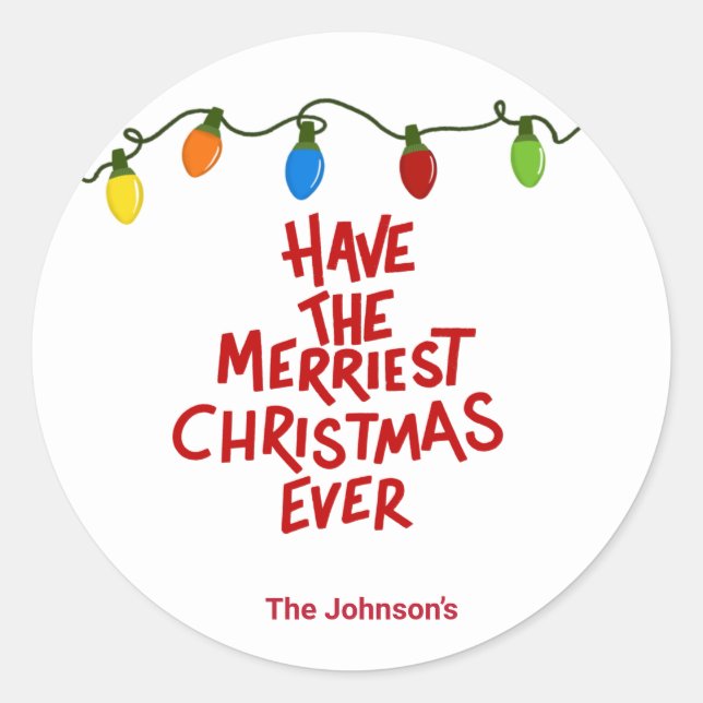 Hand Lettered Merry Christmas Round Sticker (Front)