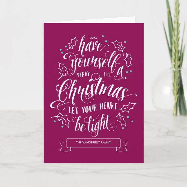 Hand Lettered Merry Li'l Christmas Folded Greeting Holiday Card (Front)