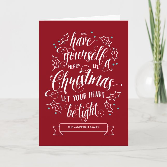 Hand Lettered Merry Li'l Christmas Folded Greeting Holiday Card (Front)