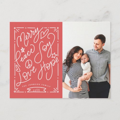 Hand_lettered Merry Peace Joy Love Hope Red Photo Postcard