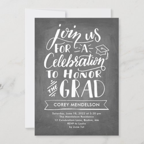 Hand Lettered Modern Chalkboard Graduation Party 5x7 Paper Invitation Card