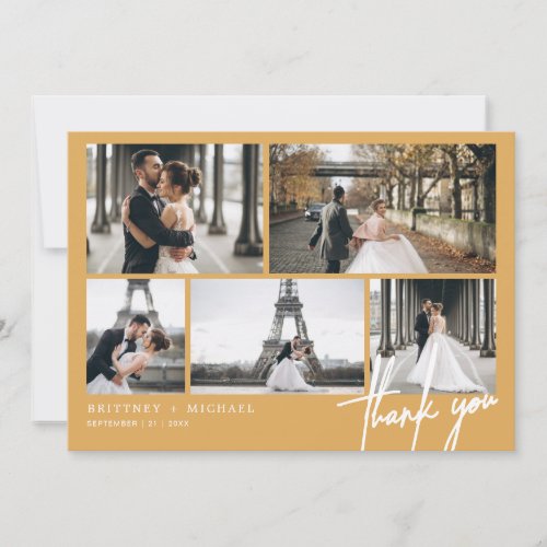 Hand_Lettered Modern Photo Collage Mustard Yellow Thank You Card