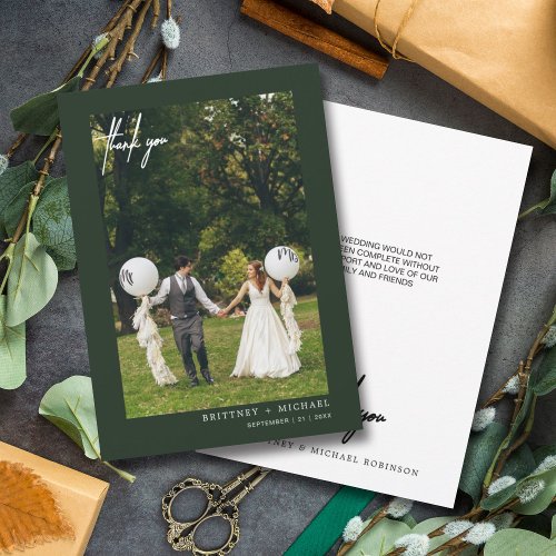 Hand_Lettered Modern Photo Forest Green Thank You Card