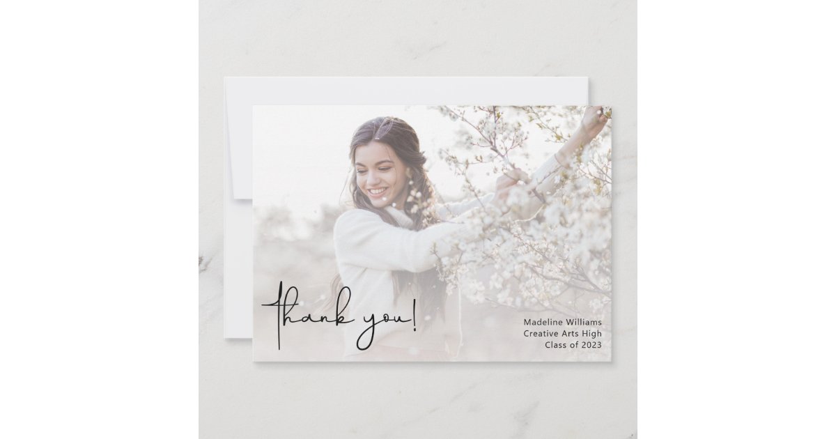 Hand Lettered Graduation Hand-Lettered Modern Photo Graduation Thank You | Zazzle