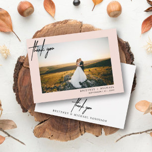 Hand-Lettered Modern Photo Thank You Blush Pink Card