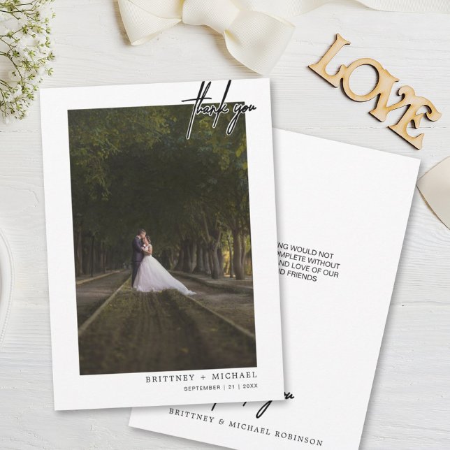 Hand-Lettered Modern Simple Outline Photo Thank You Card (Creator Uploaded)