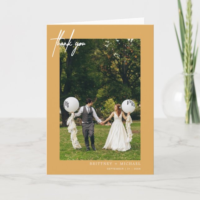 Hand-Lettered Modern Yellow Thank You Card (Front)