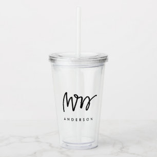 Hand Lettered Mrs Custom Acrylic Tumbler
