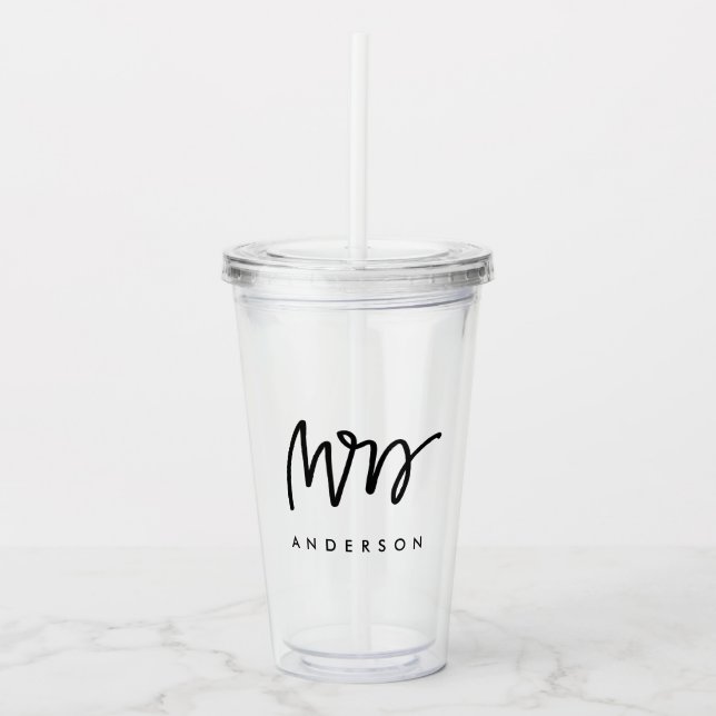 Hand Lettered Mrs Custom Acrylic Tumbler (Front)