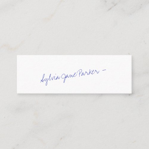 Hand Lettered Name Blue Ink Signature Simple Mini Business Card