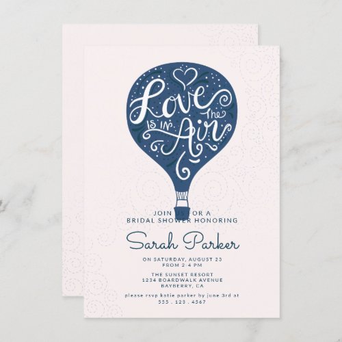 Hand Lettered Navy Hot Air Balloon Bridal Shower Invitation