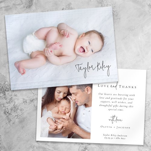 Hand Lettered Newborn Baby Photo Birth Thank You Card