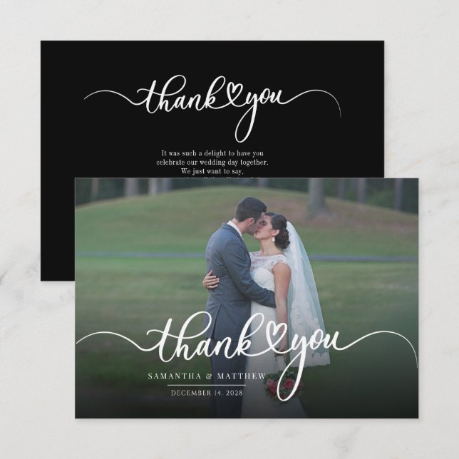 Hand-Lettered Newlyweds Photo Modern Thank You Note Card (Front/Back)