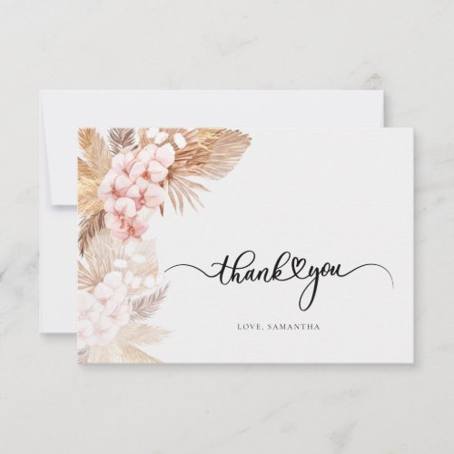 Hand_Lettered Pampas Grass Pink Floral Wedding Thank You Card
