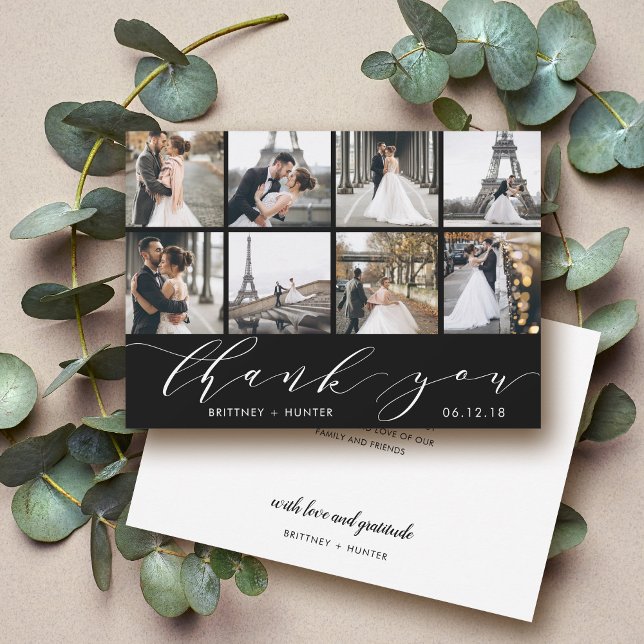 Hand Lettered Photo Collage Black Thank You Card (Creator Uploaded)